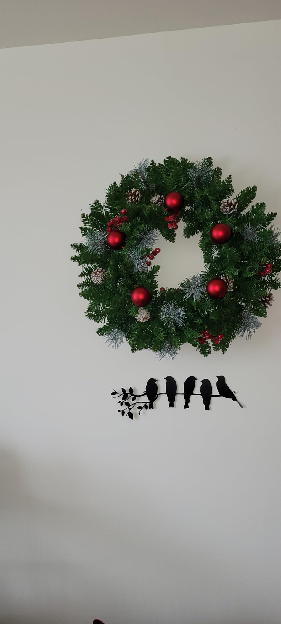 24 Inch Pre-Lit Artificial Christmas Wreath for Front Door, Christmas Door Decorations Wreath with LED Warm Lights, Balls, Pine Needles, and Red Berries Wall Windows Ornament customer photo 1