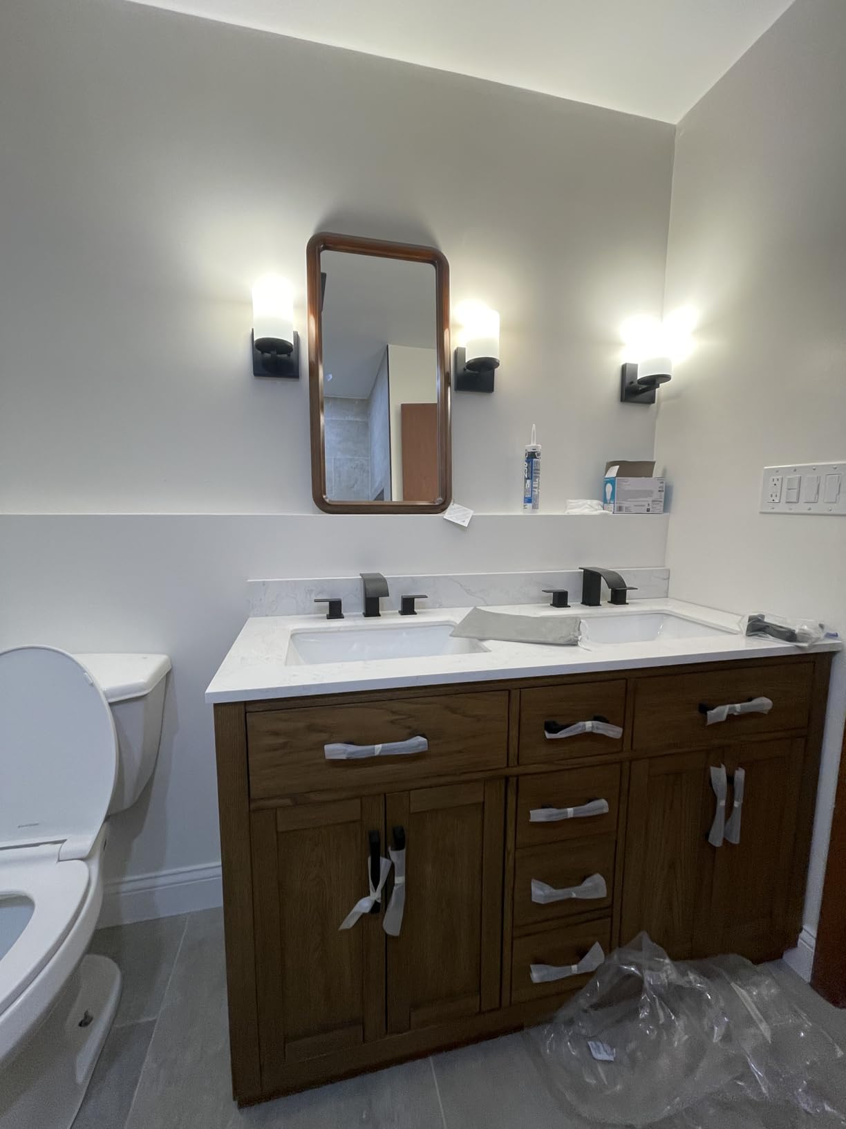 72-inch Dark Walnut Bathroom Vanity with 2 Sinks, Solid Wood, 0.79-inch Stone Countertop and Backsplash, 6 Drawers, 4 Soft Closing Doors customer photo 1