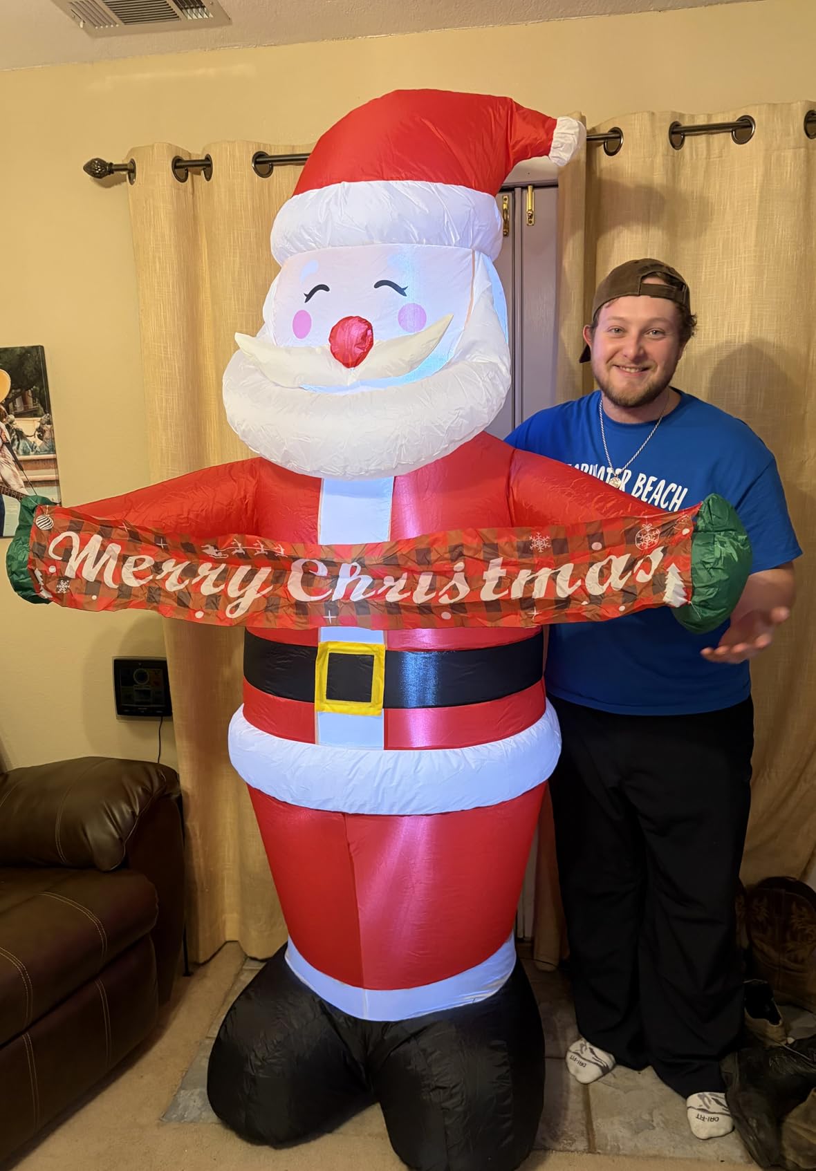 KHOYIME 7FT Christmas Inflatable Santa Claus Outdoor Decorations, Big Tall Xmas Blow Up Animated Santa Inflatables Built-in LED Lights for Yard Garden Lawn customer photo 1