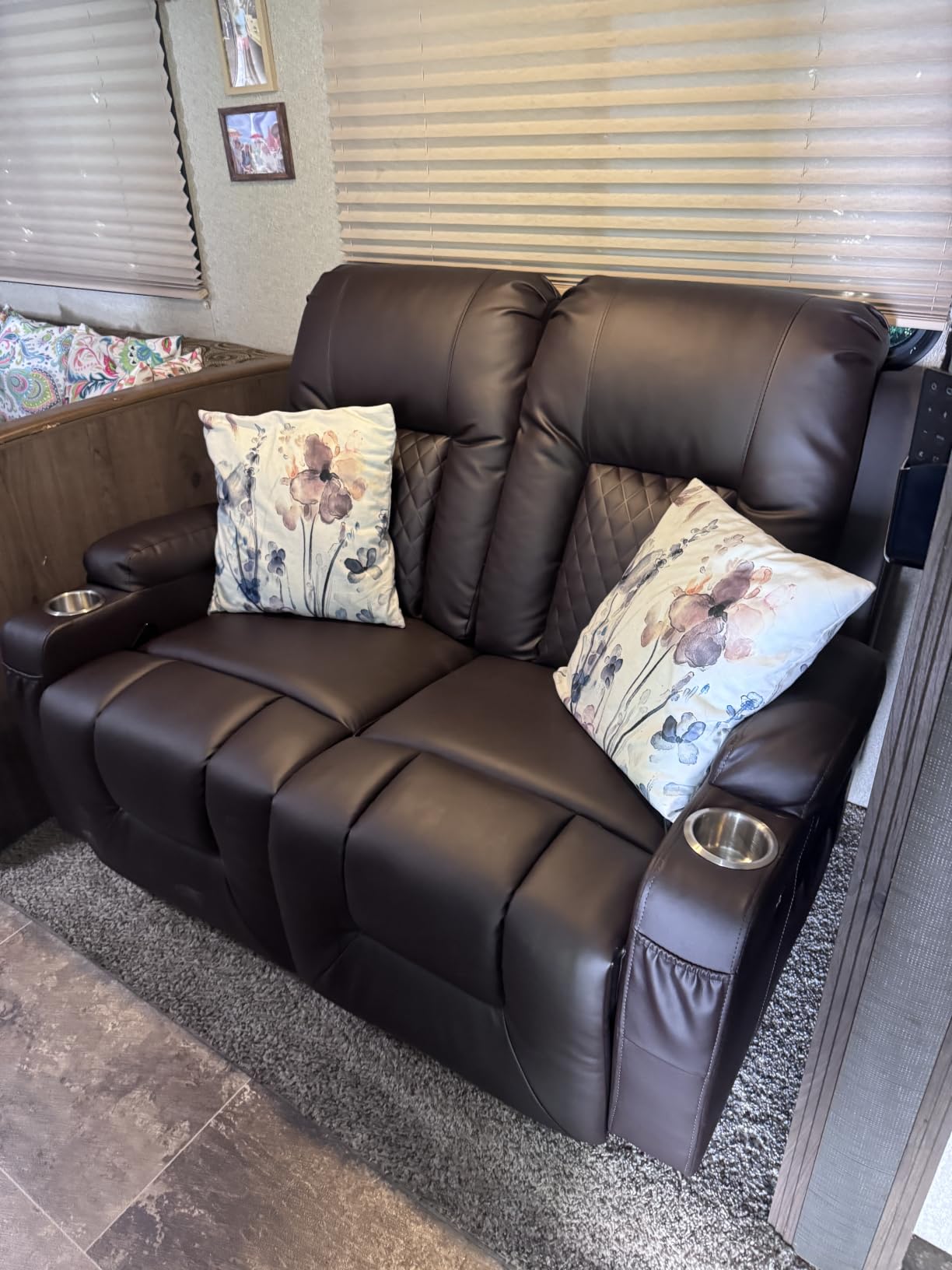 RV Loveseat Recliner Sofa, Reclining Loveseat Wall Hugger Recliners with USB Ports, Cup Holders, Insert Pockets, RV Recliners for Travel Trailers & Living Room, RV Furniture | RV Couch customer photo 1
