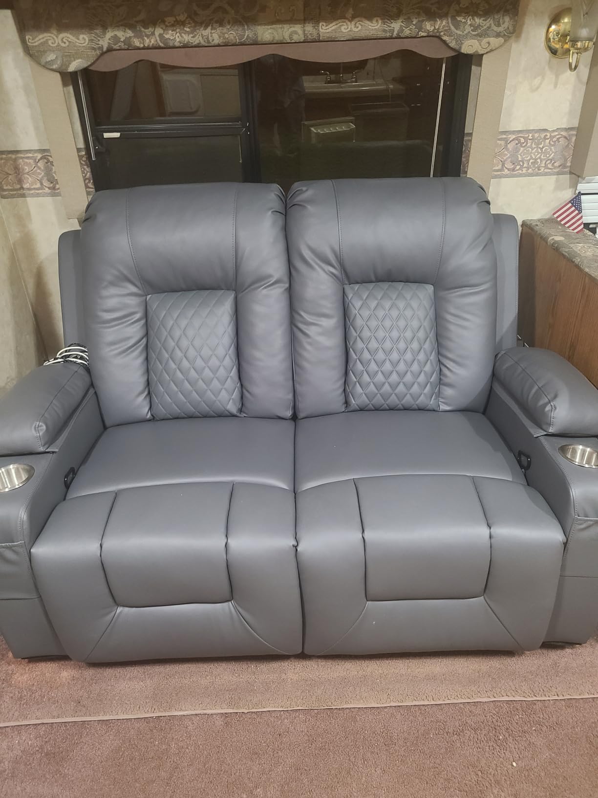 RV Loveseat Recliner Sofa, Reclining Loveseat Wall Hugger Recliners with USB Ports, Cup Holders, Insert Pockets, RV Recliners for Travel Trailers & Living Room, RV Furniture | RV Couch customer photo 2
