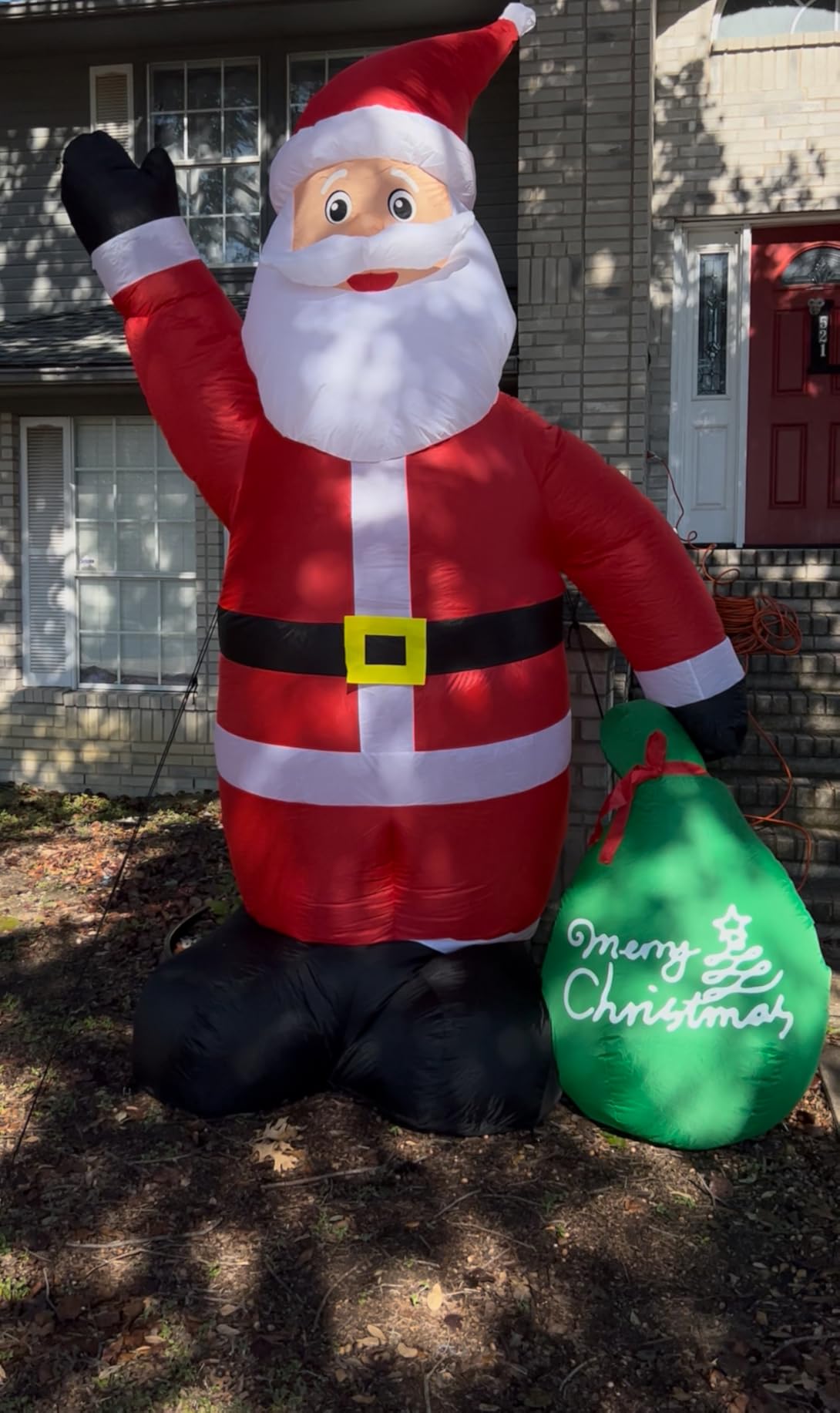 GOOSH 10.3 FT Waving Christmas Inflatable Santa Decorations, Outdoor Christmas Santa Claus with Gift Bag & Animated Hand Blow Up Yard Decor with Built-in LEDs customer photo 1