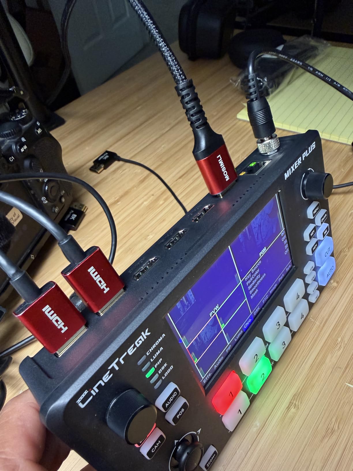 Mixer Plus Compact Video Switcher 4 HDMI with 4''Built-in Screen, Portable Live Streaming Switcher for Multi-Camera, Online Class, Event, YouTube, OBS, Zoom customer photo 1