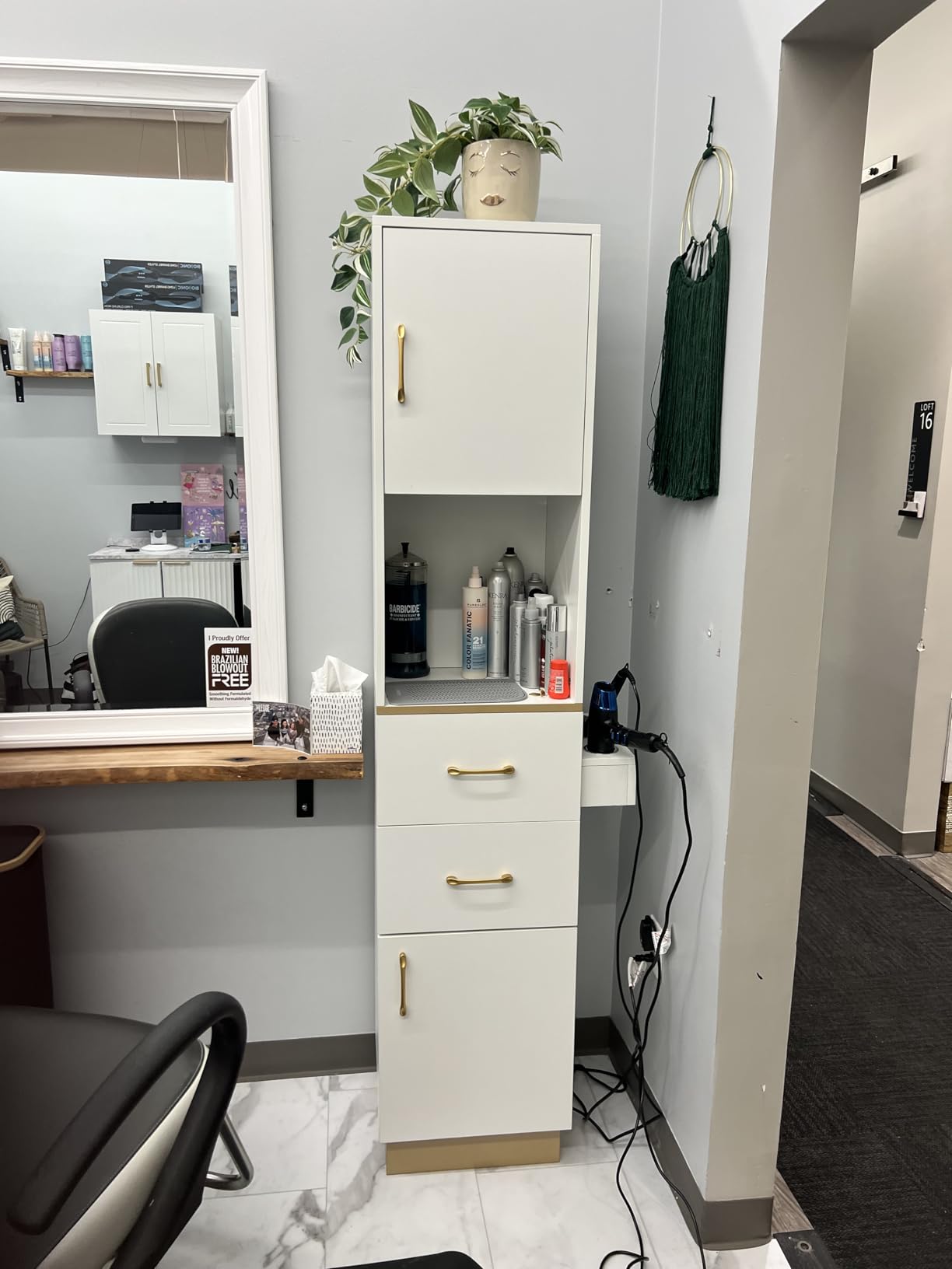 OmySalon Salon Station, Barber Station for Hair Stylist, Beauty Storage Cabinet with Stainless Steel Finish & Drawers & Dryer Holders, Modern Spa Equipment for Barbershop, Black customer photo 2