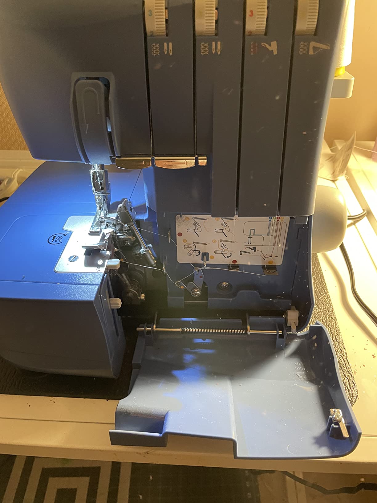 SINGER S0230 Navy Blue High Speed Overlock Serger, 2-3-4 Thread Capability | Accessories, color coded threading, 1300 stitches/min, differential feed, professional seam finish, great for garment sewing customer photo 2