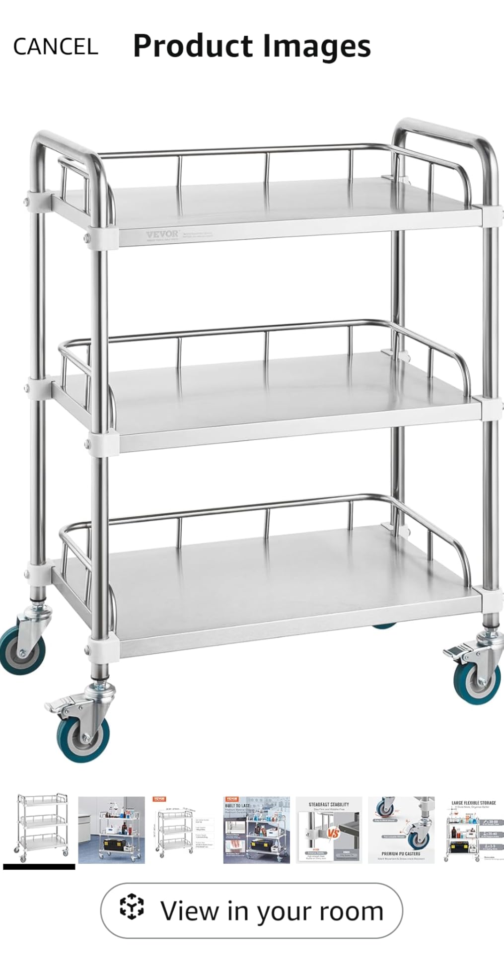 VEVOR Stainless Steel Rolling Cart, 3-Tier Metal Utility Cart with Lockable Wheels, Medical Serving Trolley Clinic Tray, Mobile Service Cart for Hospital, Lab, Restaurant, Kitchen, Salon customer photo 1