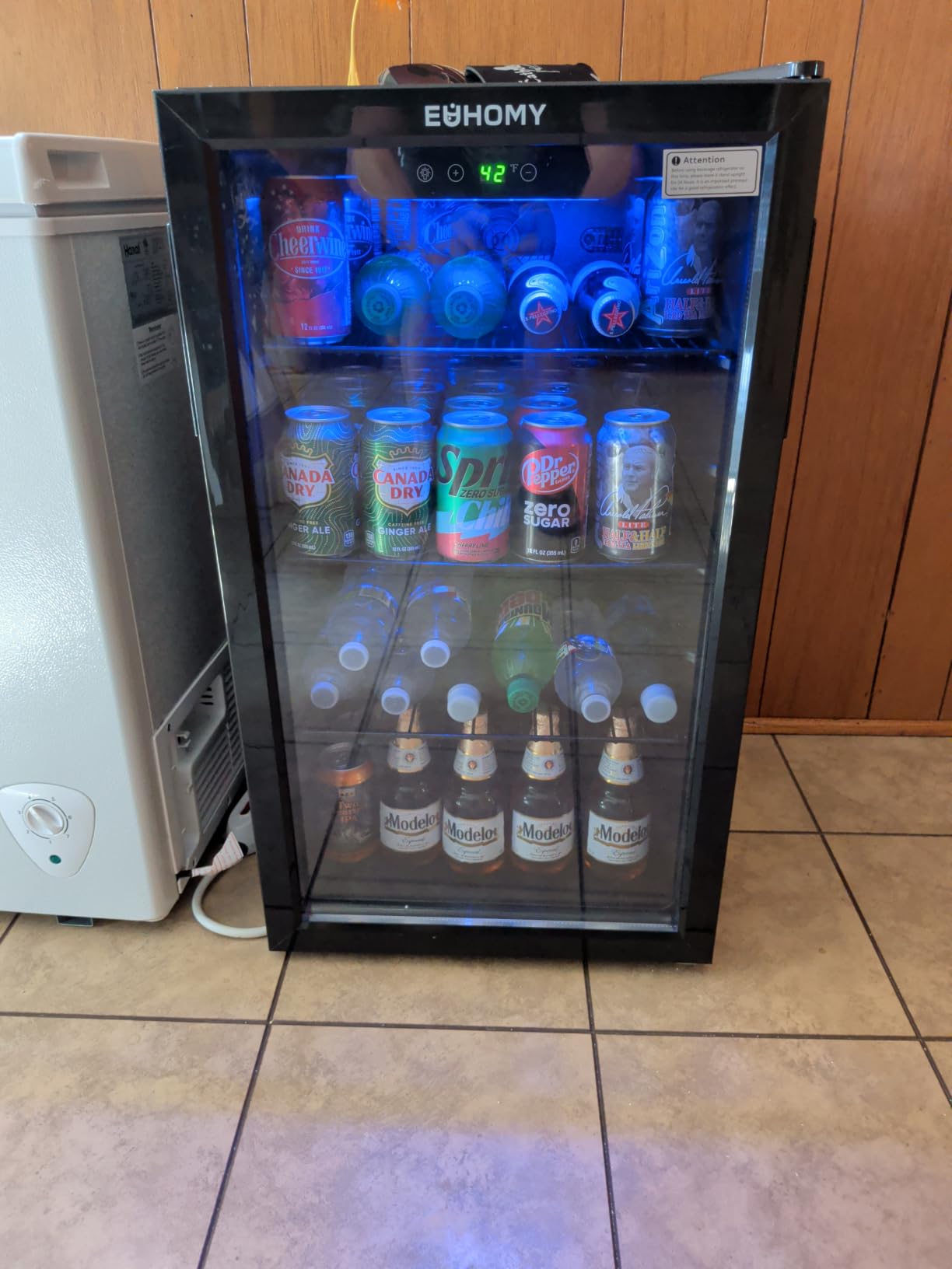 EUHOMY Mini Fridge 130 Can Beverage Refrigerator Cooler Glass Door for Soda Wine Beer, Beverage Cooler for Home, Bar, Office with Digital Temperature Control Removable Shelves, Black | 3.2 Cu.ft Capacity, 37F to 61F, Compressor Cooling customer photo 1
