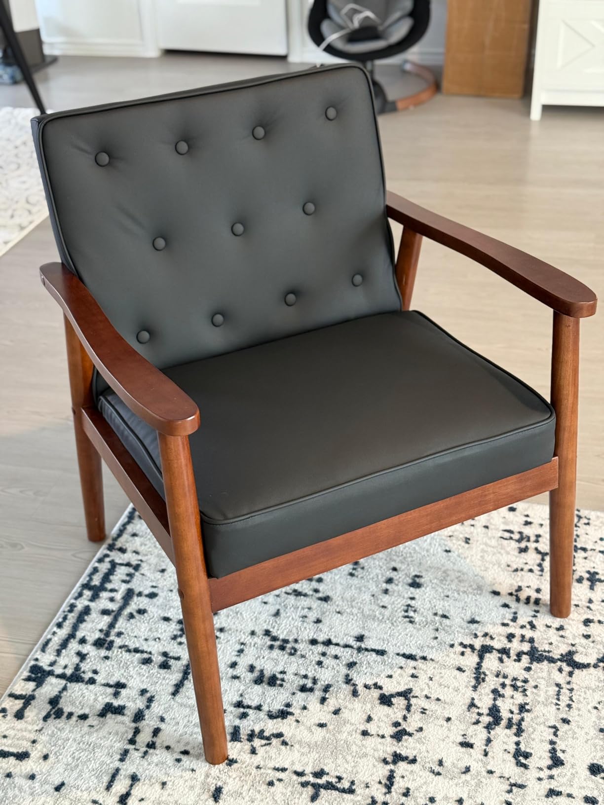 Waiting Room Accent Chairs Set of 2, Black Leather ArmChairs, Office Guest | STHOUYN Mid Century Modern, Wood Arms, Office Lobby Living Room Chair customer photo 2