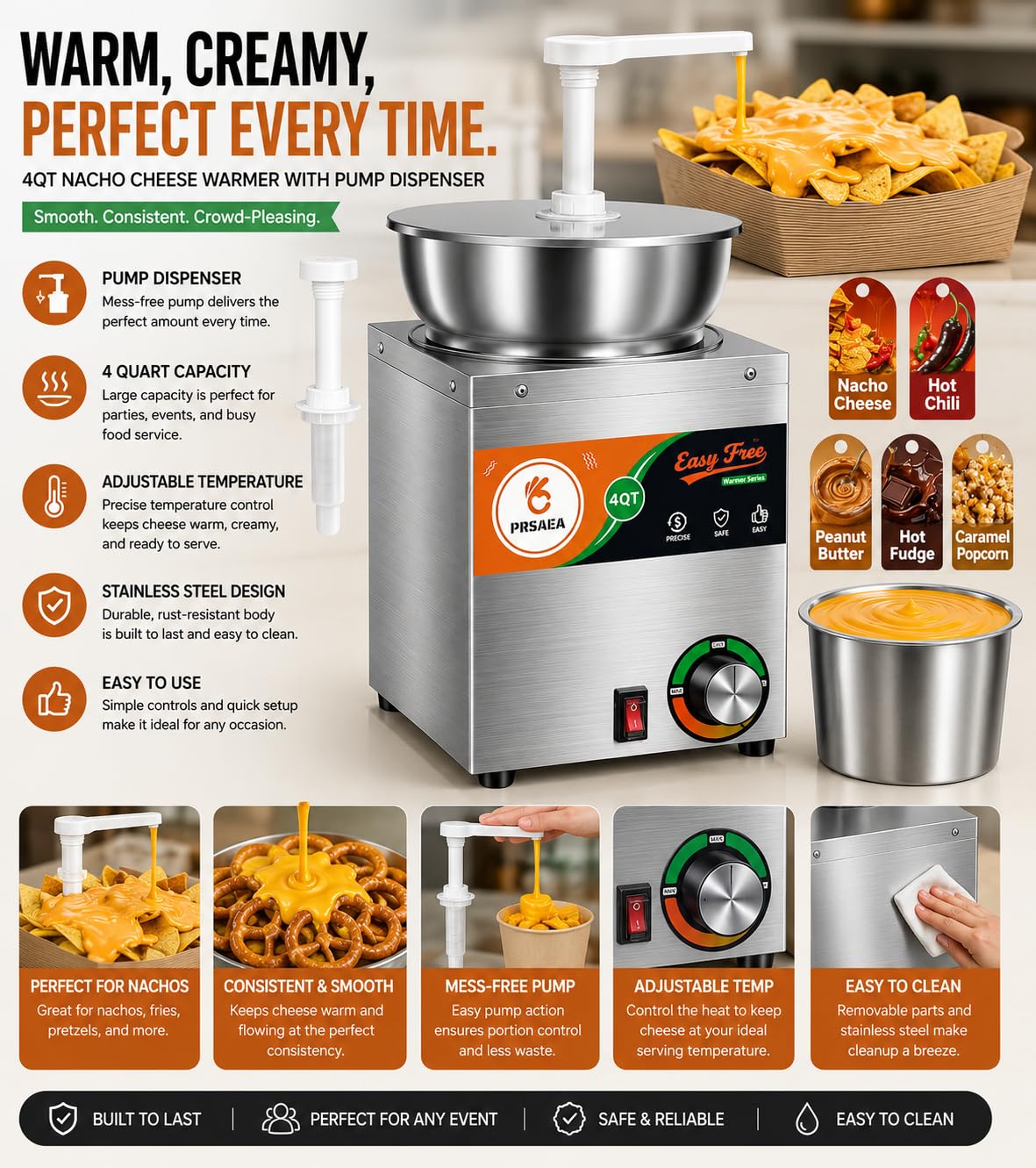 Original 4QT Nacho Cheese Dispenser Warmer, Food-Grade Stainless Steel Cheese Warmer with 2 Pump, Commercial Smart Nacho Cheese Machine for Parties, Catering and Events (Includes Tags & Trays) customer photo 2