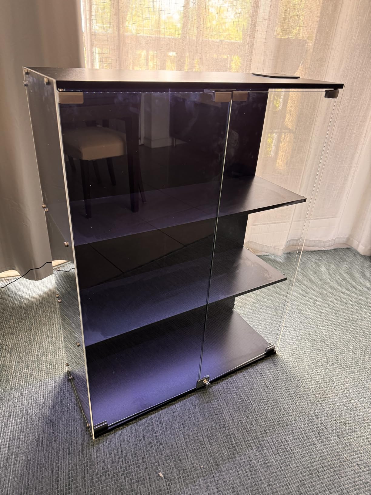 VersionTECH. Glass Display Cabinet with RGB LED Lights, Full-View Display, 3-Tier Display Case with Glass Doors for Collectibles, Cabinets with Lock, Human Sensor, Charging Station, Black customer photo 1
