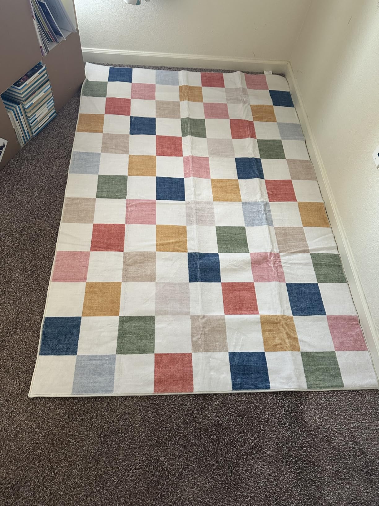 GarveeHome Checkered Colorful 3x5 Washable Kids Rug for Play Room Nursery - Rainbow Area Rug for Classroom Bathroom Bedroom Boys Room Stain Resistant Low-Pile Non-Slip Soft Rugs TPE Backing customer photo 1
