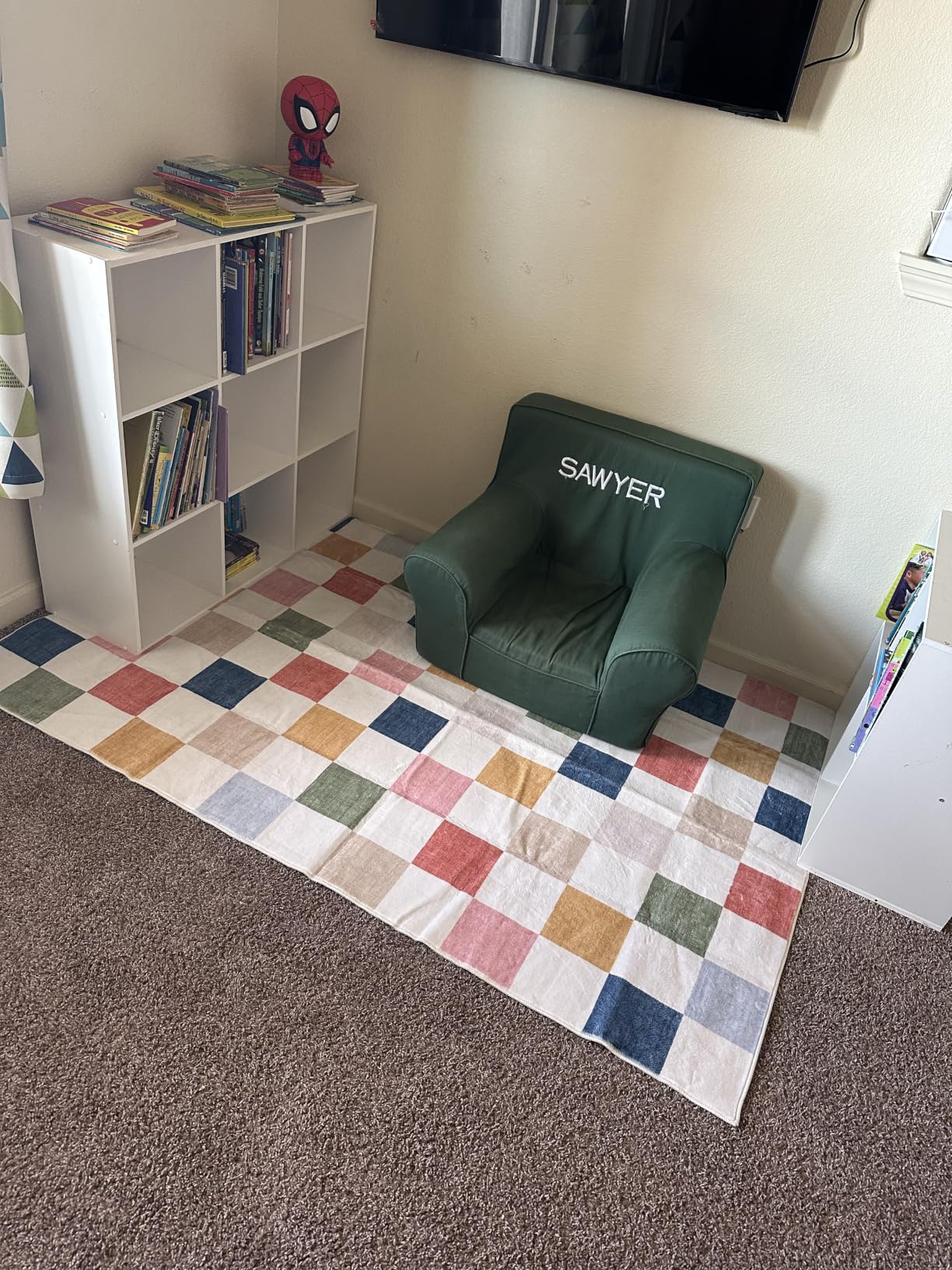 GarveeHome Checkered Colorful 3x5 Washable Kids Rug for Play Room Nursery - Rainbow Area Rug for Classroom Bathroom Bedroom Boys Room Stain Resistant Low-Pile Non-Slip Soft Rugs TPE Backing customer photo 2