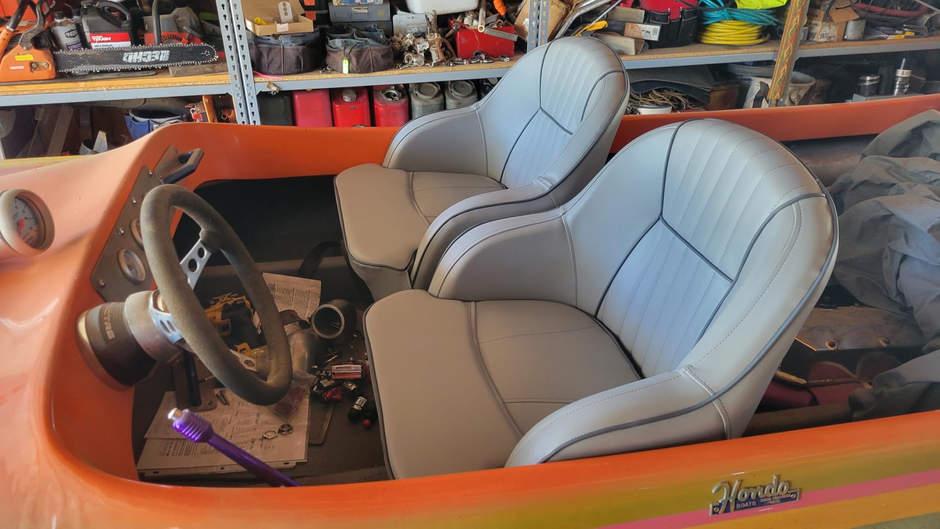 ERGOSEAT Gray Pontoon Captain Seat Marine Captains Chair Boat Bucket Seat | 30% Thicker Marine Vinyl, High Density Foam, Ergonomic with Armrest, Dual 5x5/5x12