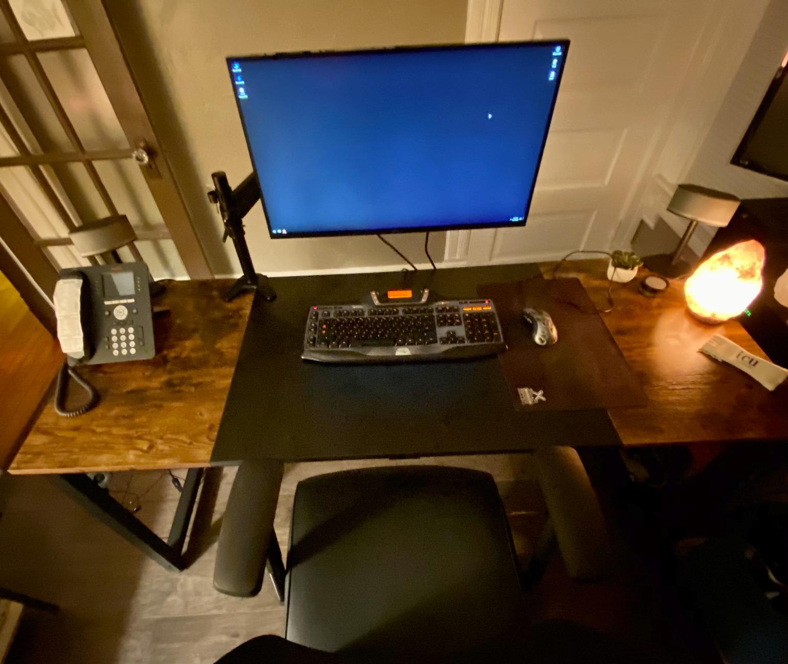 CubiCubi One-Piece Standing Desk 55x26 with 3 Wood Drawers, Rustic Brown | Whole-Piece Desktop, 3 Wood Drawers, Monitor Shelf, Wheels, Ergonomic, Height Ajustable, Sit and Stand Up, Workstation customer photo 1