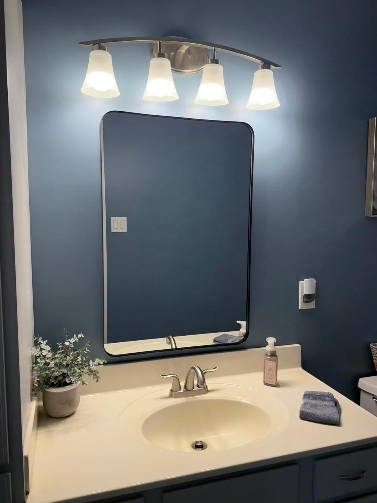Sweetcrispy Bathroom Wall Mirror, 36x24 Inch Mirror for Over Sink, Black | Modern Wall Mount Vanity Mirror, Rounded Rectangle with Matte Brush Metal Framed, for Home Decor, Living Room, Bedroom customer photo 2