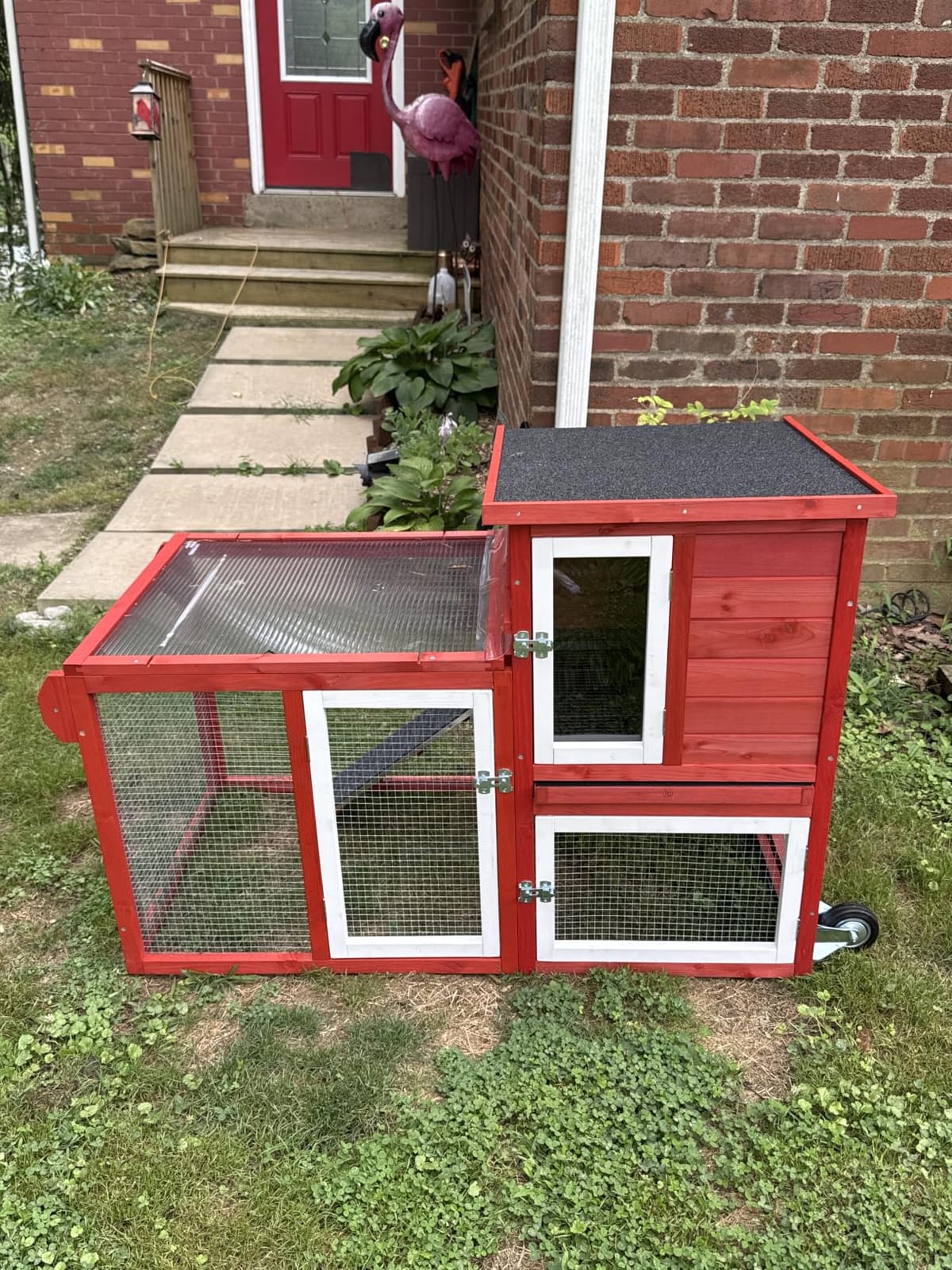 Rabbit Hutch Indoor Outdoor Bunny Cage with Weather-Resistant Roof | Pull-Out Tray, Secure Latch, Carry Handle, Rolling Wheels customer photo 1