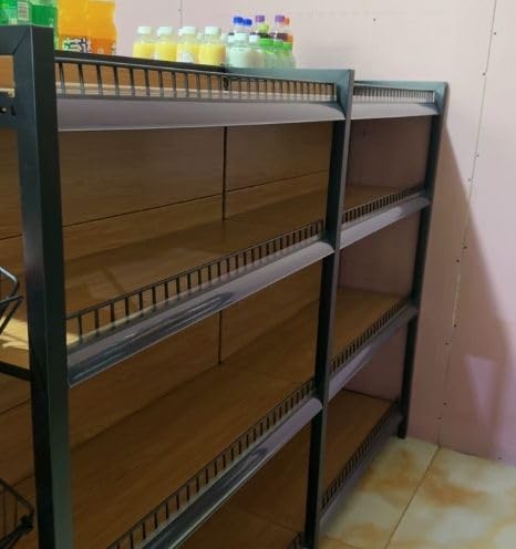 Heavy Duty Gondola Shelving, Wood Grain Steel Rack, Tool-Less Snap Assembly, 50kg Load, Adjustable Shelves with Edge Guards for Retail & Grocery Store(26.0x13.8x51.2in - End Shelf with Side Net) customer photo 1