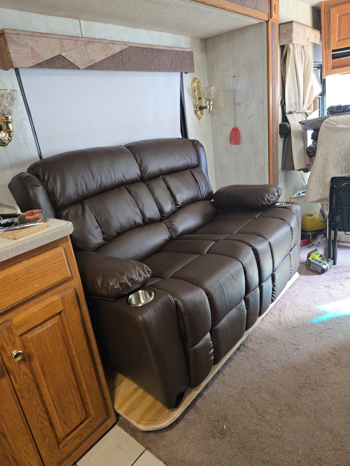 Power RV Loveseat Recliner Sofa, Electric Reclining Loveseat RV Couch with USB & Type-C Ports, Zero Wall Hugger RV Furniture with Storage & LED Light for Travel Trailers Home Theater Seating customer photo 1