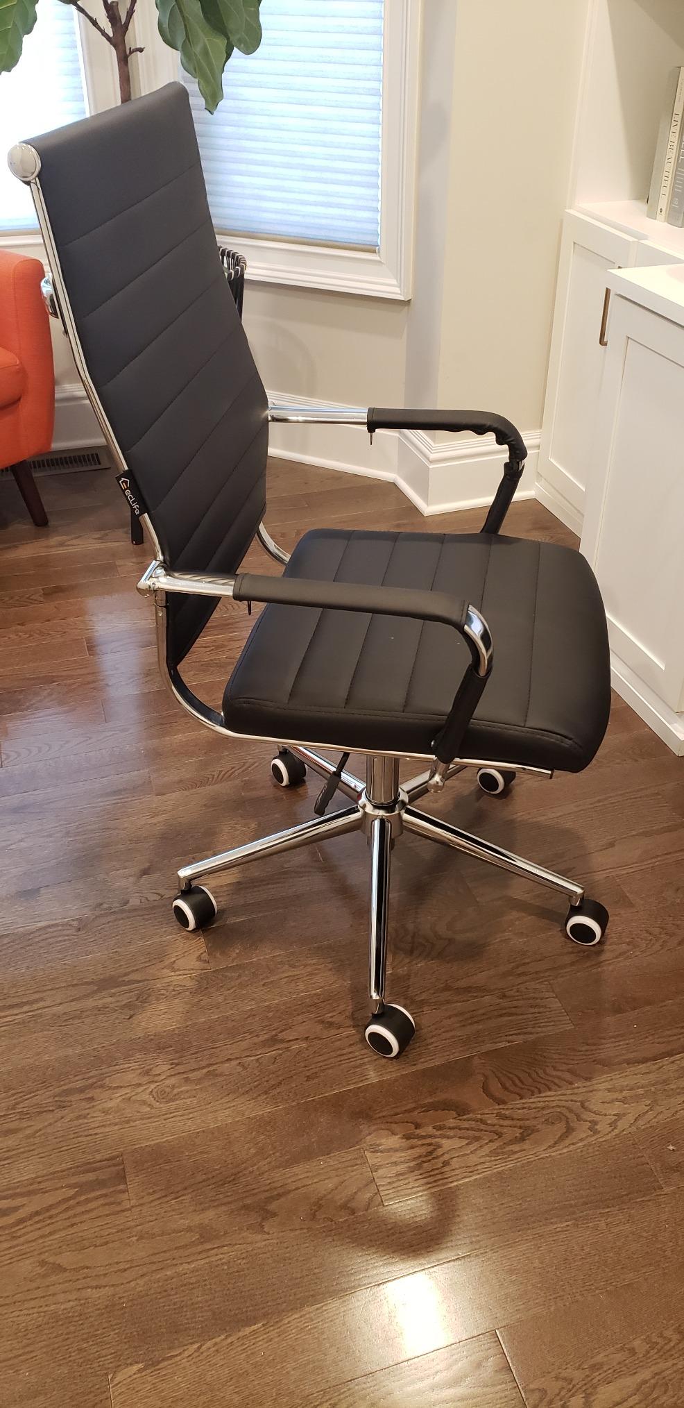 Okeysen Office Desk Chair, Ergonomic Leather Modern Conference Room Chairs, Executive Ribbed Height Adjustable Swivel Rolling Chair for Home Office Set of 6 (Black) customer photo 2