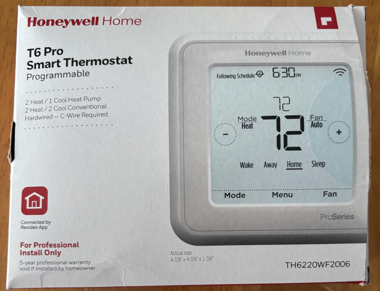 Honeywell TH6220WF2006/U Lyric T6 Pro Wi-Fi Programmable Thermostat with Stages Up to 2 Heat/1 Cool Heat Pump or 2 Heat/2 Cool Conventional customer photo 1
