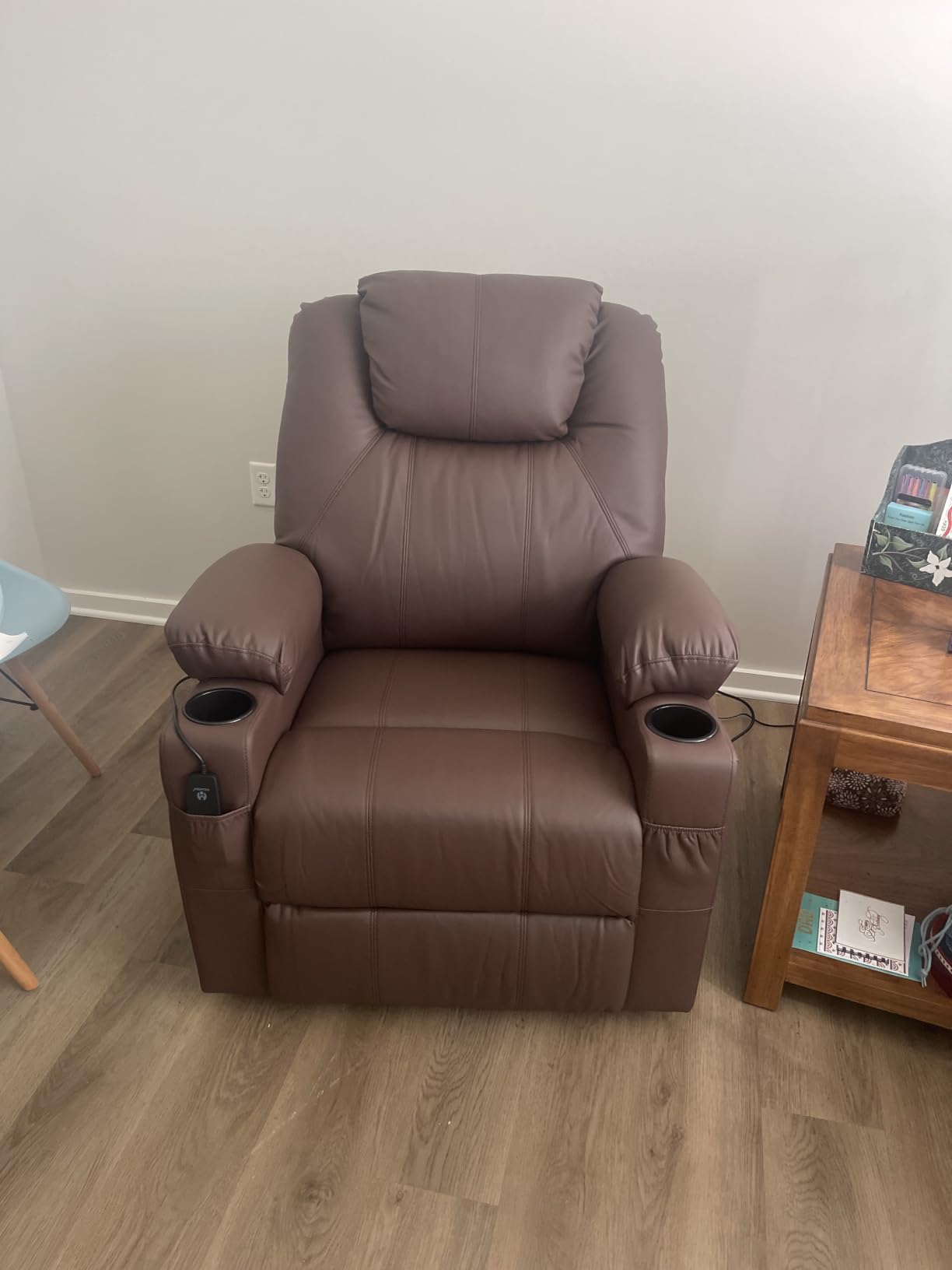 MCombo Power Lift Recliner Chair for Elderly, Heat and Massage 7040 (Medium) | FSC Certified, Multiple Sizes, USB & Type C Charging Port, Cup Holders, Side Pockets, Dark Brown Faux Leather customer photo 1