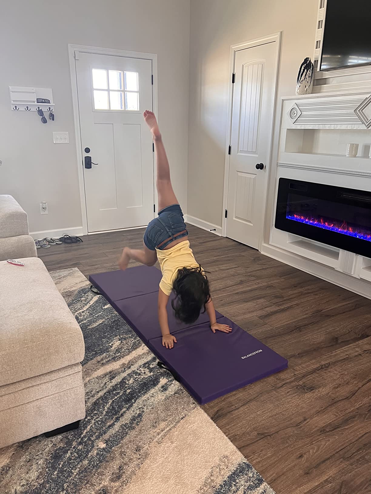 BalanceFrom 6x2 Feet 3-Panel Folding Gymnastics Mat - 1.5-Inch Thick Pad with Vinyl Surface and Carrying Handles for Tumbling, Yoga, Pilates, Home Workouts, and Martial Arts customer photo 2