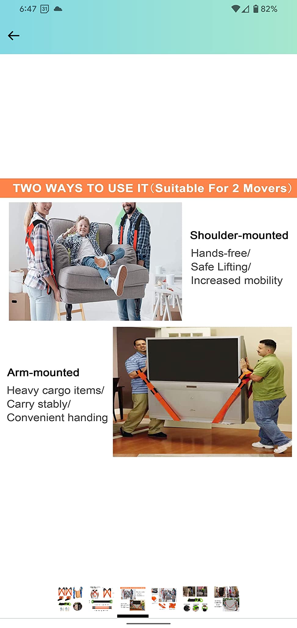 Moving Straps Lifting (Padded) 2-Person Lifting and Moving System for Furniture, Appliances, Mattress, Heavy Things customer photo 2