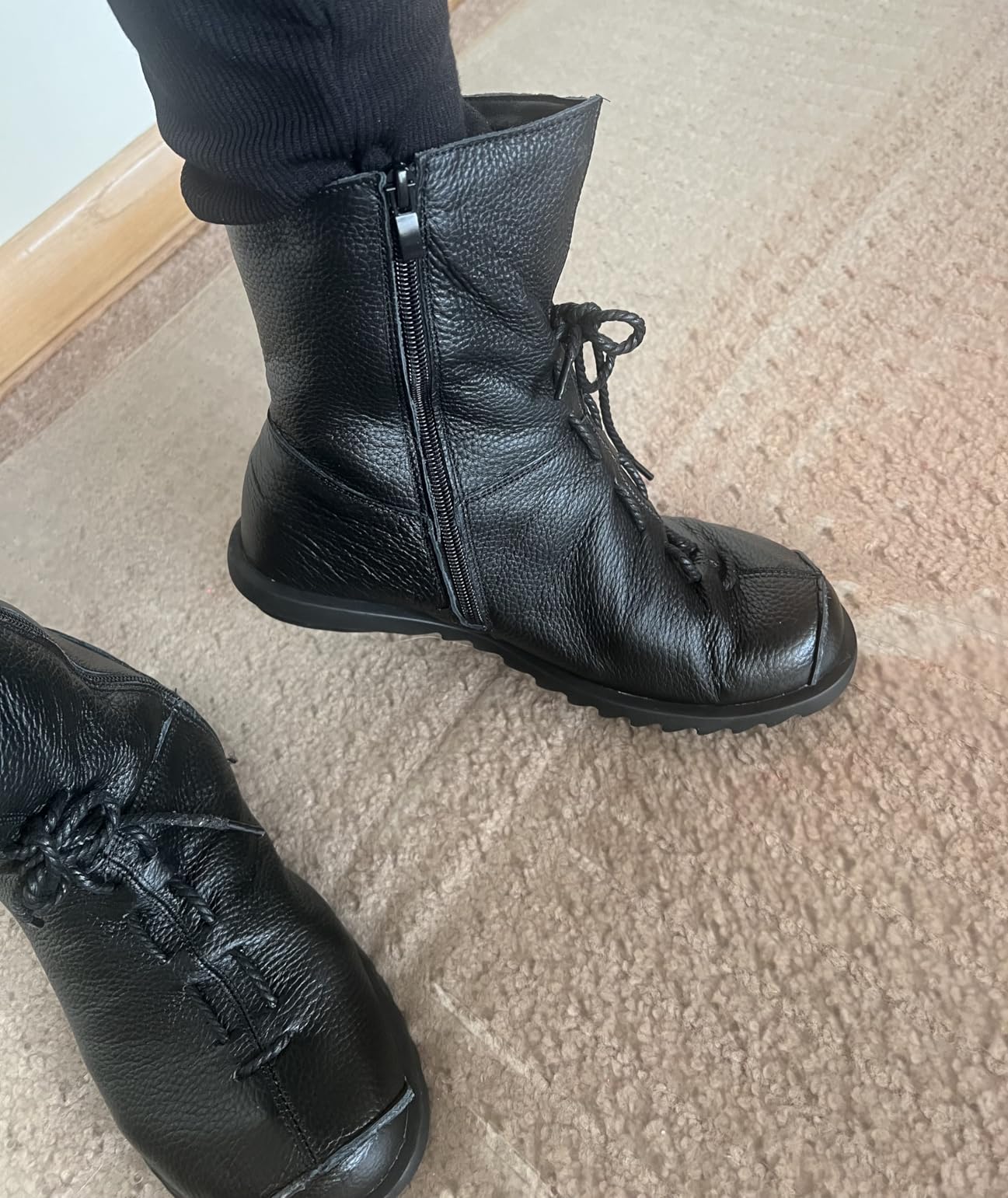 pearlzone Women's Genuine Leather Casual Soft Flat Boots,Renaissance Natural Leather Handmade Historical Shoes customer photo 1