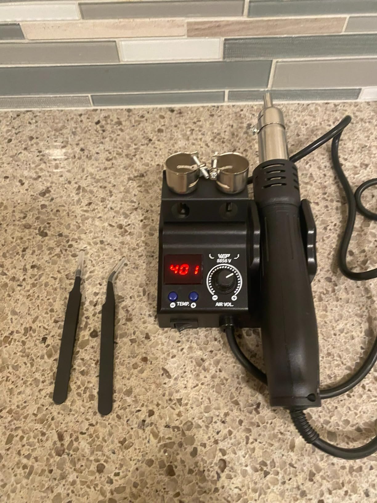 WEP 8858-V Hot Air Rework Station Kit with Compact Size, Integrated Nozzle Holder, 3 Nozzles, 2 Tweezers, Adjustable Temperature& Air Volume, PID Program, °C/°F Conversion and More customer photo 1
