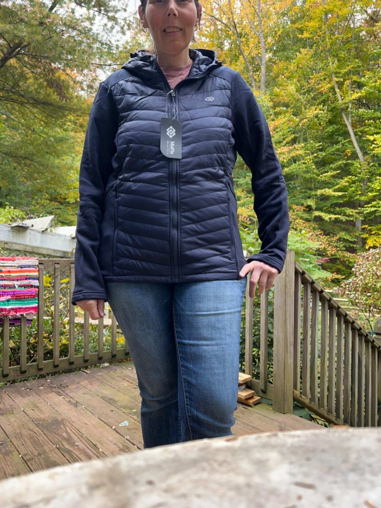 MoFiz Women's Fleece Lined Softshell Jacket Hooded Puffer Hybrid Down Coat customer photo 1