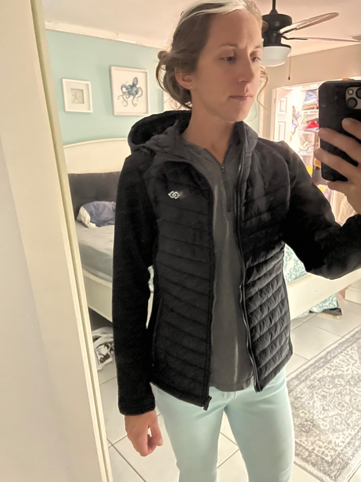 MoFiz Women's Fleece Lined Softshell Jacket Hooded Puffer Hybrid Down Coat customer photo 2