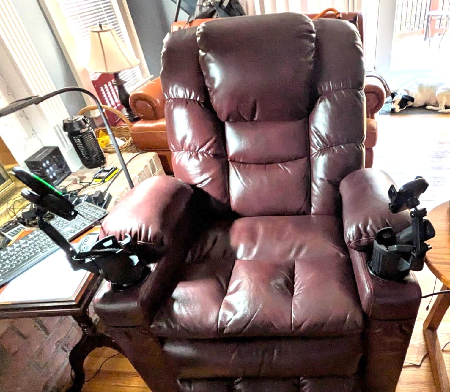MCombo 3 Motor Power Lift Recliner, Heat and Massage, 7634, Large | Faux Leather, Dark Brown, Lay Flat, Sleep, Zero Gravity, Power Headrest, 4'7