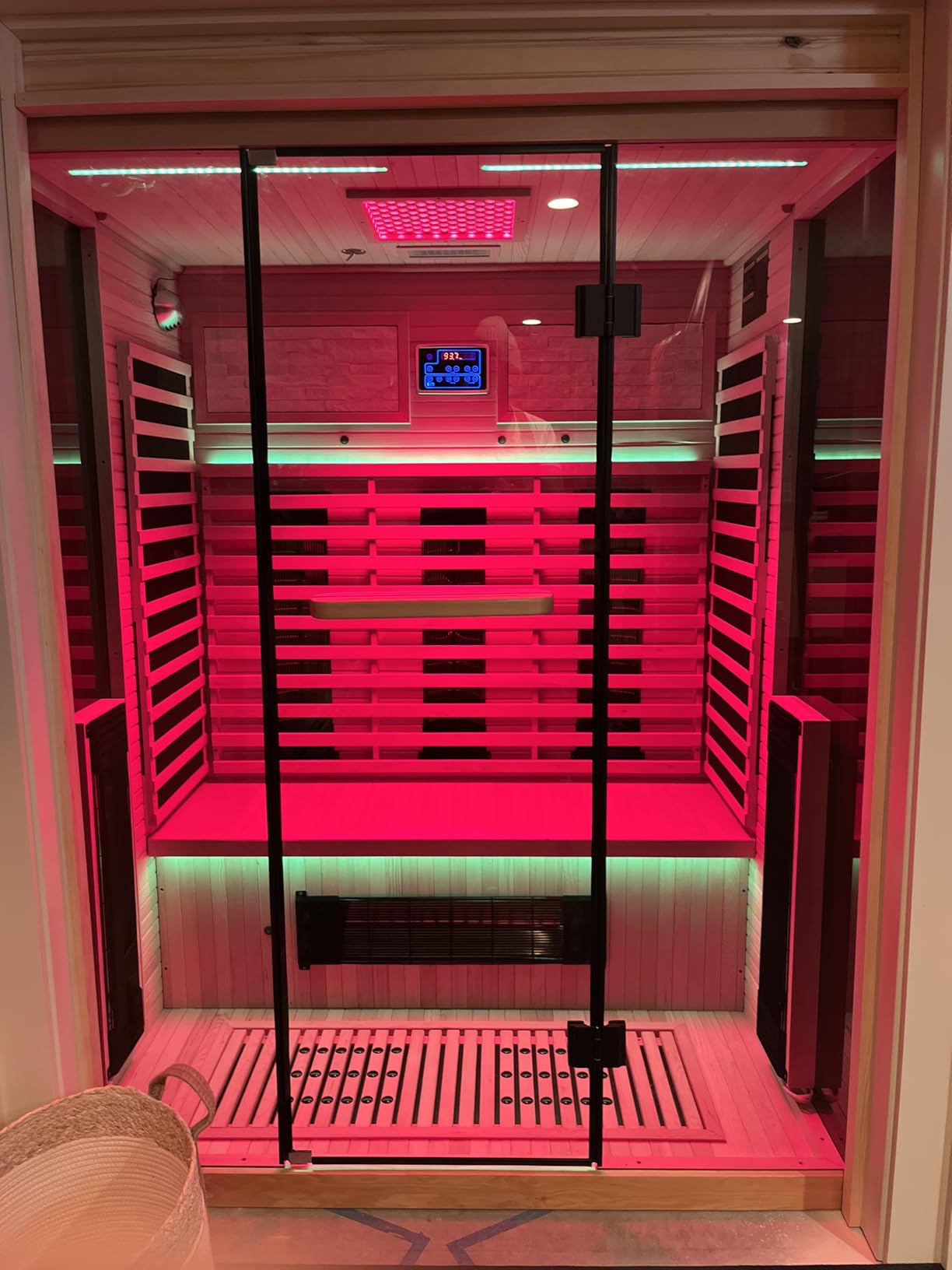 MEISSALIVVE Full Spectrum Infrared Sauna,1-2 Person Home Sauna,Wooden Canadian Hemlock Indoor Spa Sauna with Resonance Speaker, Panoramic Tempered Glass Door customer photo 1