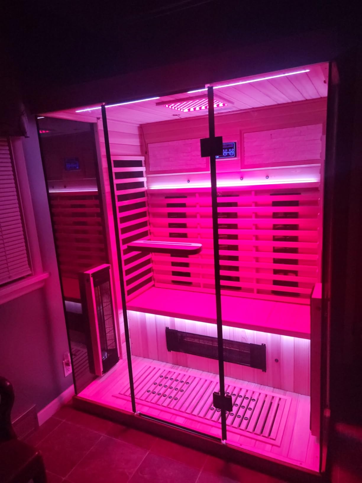 MEISSALIVVE Full Spectrum Infrared Sauna,1-2 Person Home Sauna,Wooden Canadian Hemlock Indoor Spa Sauna with Resonance Speaker, Panoramic Tempered Glass Door customer photo 2