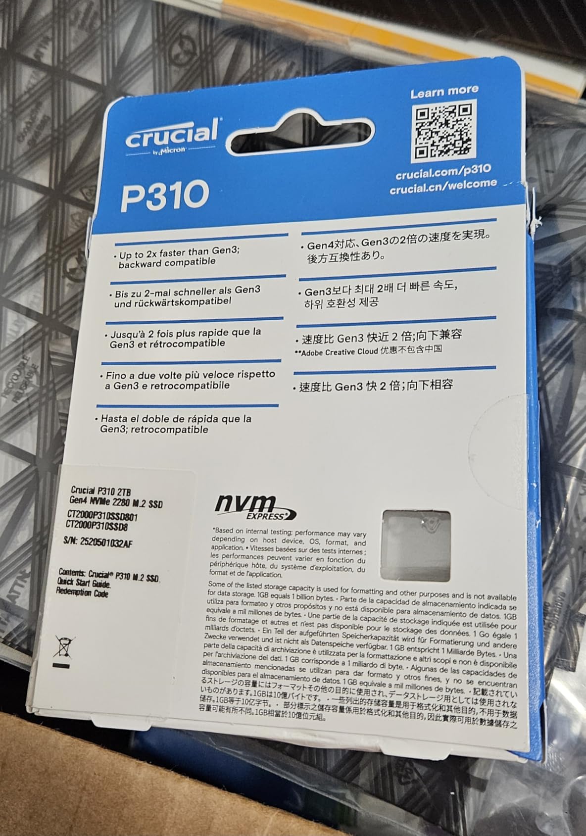 Crucial P310 2TB SSD, PCIe Gen4 NVMe M.2 2280, Up to 7,100MB/s, for Laptop, Desktop (PC), & Handheld Gaming Consoles, Includes Acronis Data Recovery Software, Solid State Drive - CT2000P310SSD801 customer photo 1