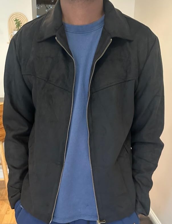 Runcati Men's Suede Jacket Full Zip Vintage Jackets Classic Trucker Coat customer photo 1