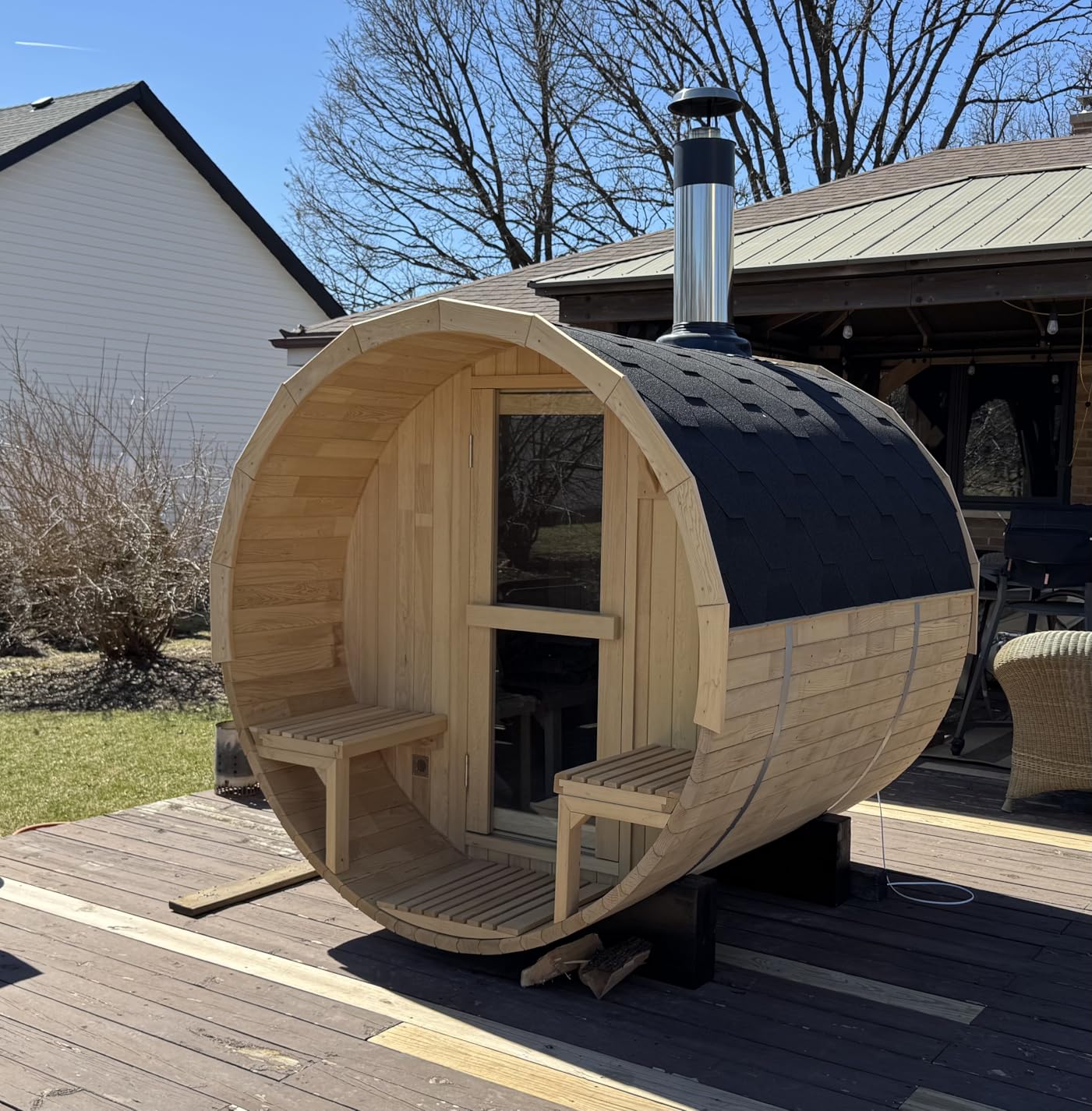 Outdoor Barrel Sauna 2-4 Person, Canadian Hemlock, Wood Stove customer photo 1
