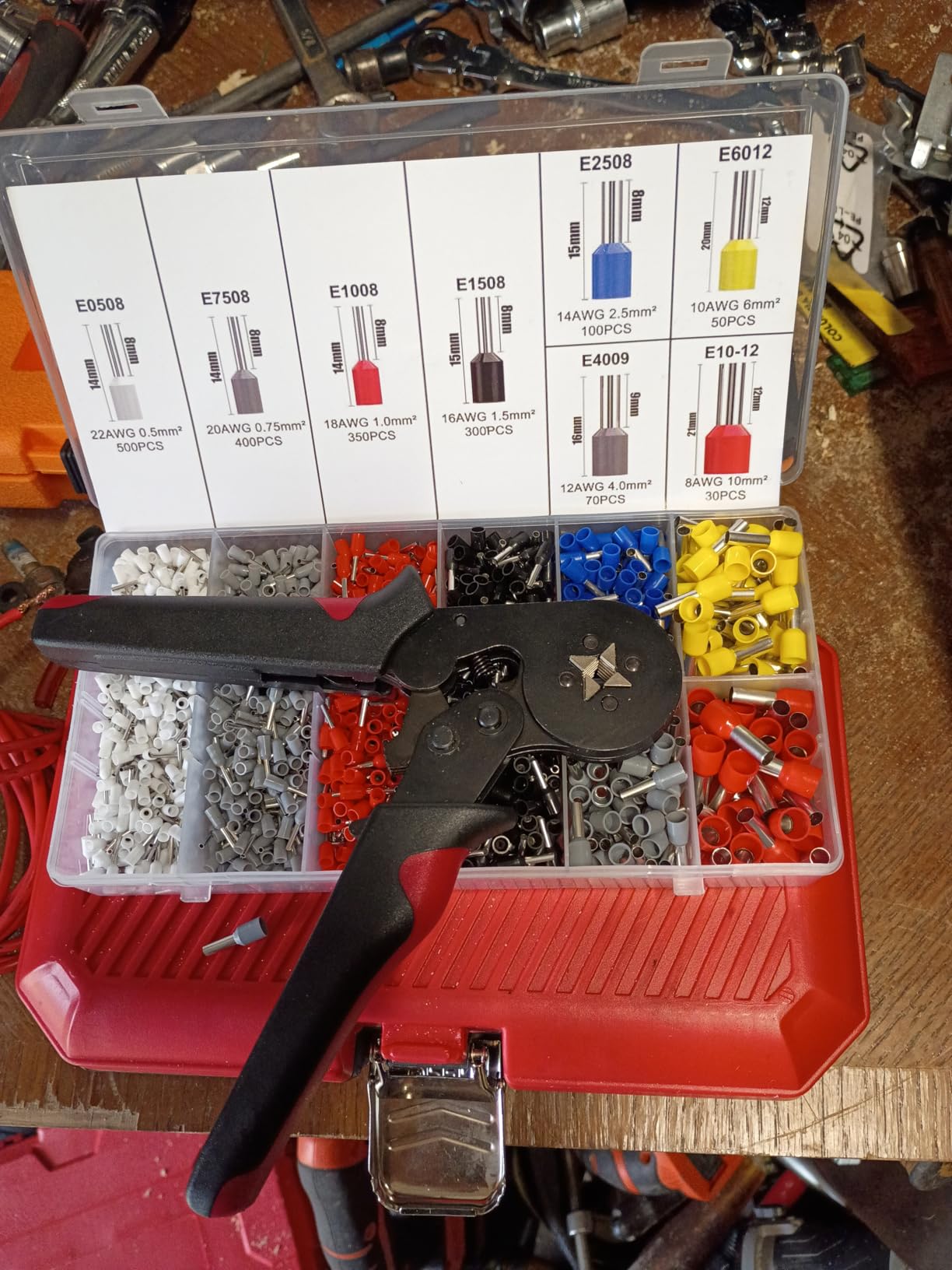 Ferrule Crimping Tool Kit,Wire Ferrule Kit Crimper Connectors，4 corners Self-adjustable AWG23-7 gauge 1800PCS Ferrules Electrical Terminal，Crimpers Tools Pin Terminals Ratchet Pliers for Audio,Car,DIY customer photo 2