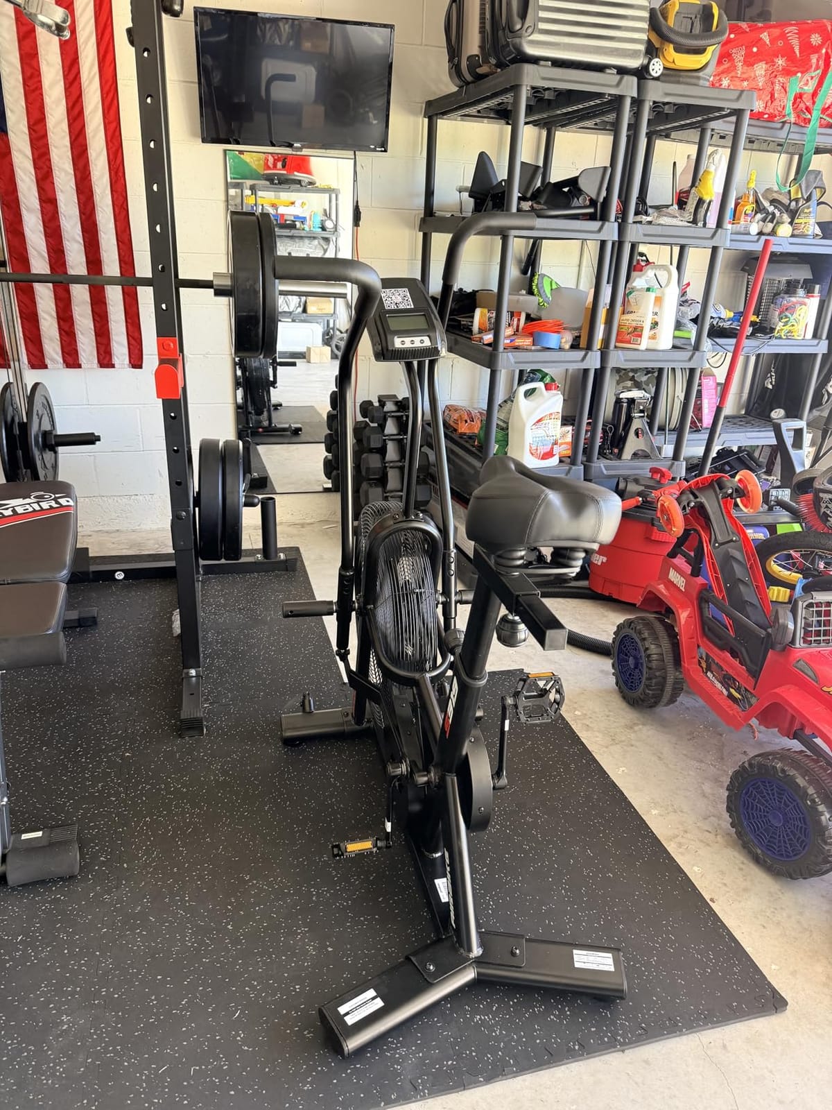 pooboo Air-Resistance Exercise Fan Bike, Air Bike with Dual Action Handlebars & Dual-Layer Transmission System, Stationary Bike with APP Connection for Home Gym HIIT Cardio Full Body Workout customer photo 2