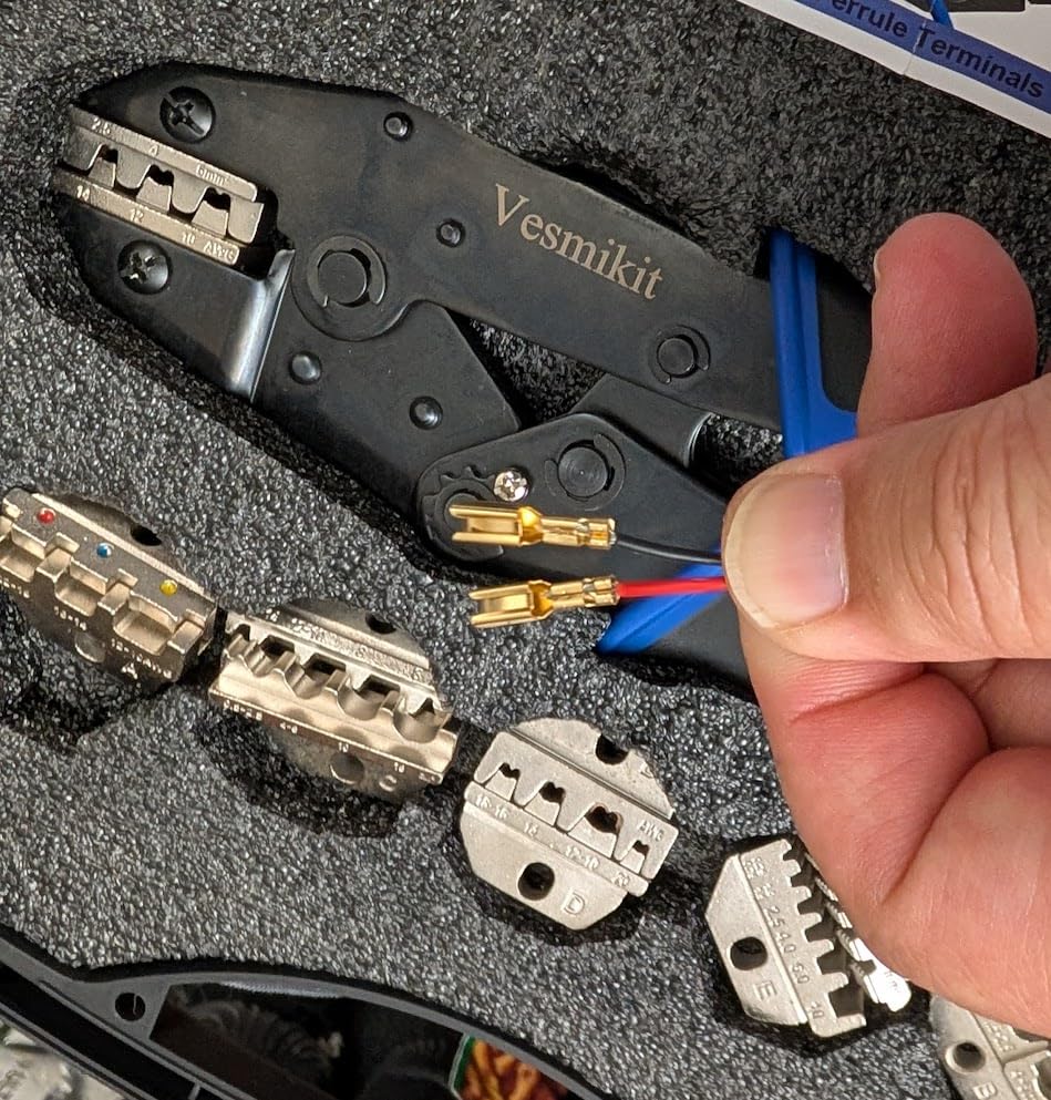 Crimping Tool Set 6PCS - Ratchet Wire Crimping Tool for Heat Shrink,Insulated Nylon,Non-Insulated,wire ferrules,Open Barrel Terminals,Solar Connectors - Crimper with 6 Interchangeable Die customer photo 1
