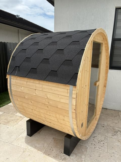 Outdoor Barrel Steam Sauna, 2 Person Wood Steam Sauna Room with 220V, Saunas Heater with Saunas Stone (Pine, 70.86“x47.24