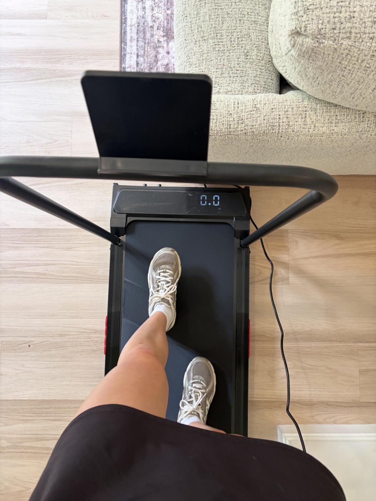 MCRG Portable Walking Pad Treadmill with Handle Bar Incline for Home Small, 3.5HP Electric Walking Pad Treadmill with Incline, Compact Mini Treadmill with Handles for Exercising, 0.6-10MPH, 400LBS customer photo 2