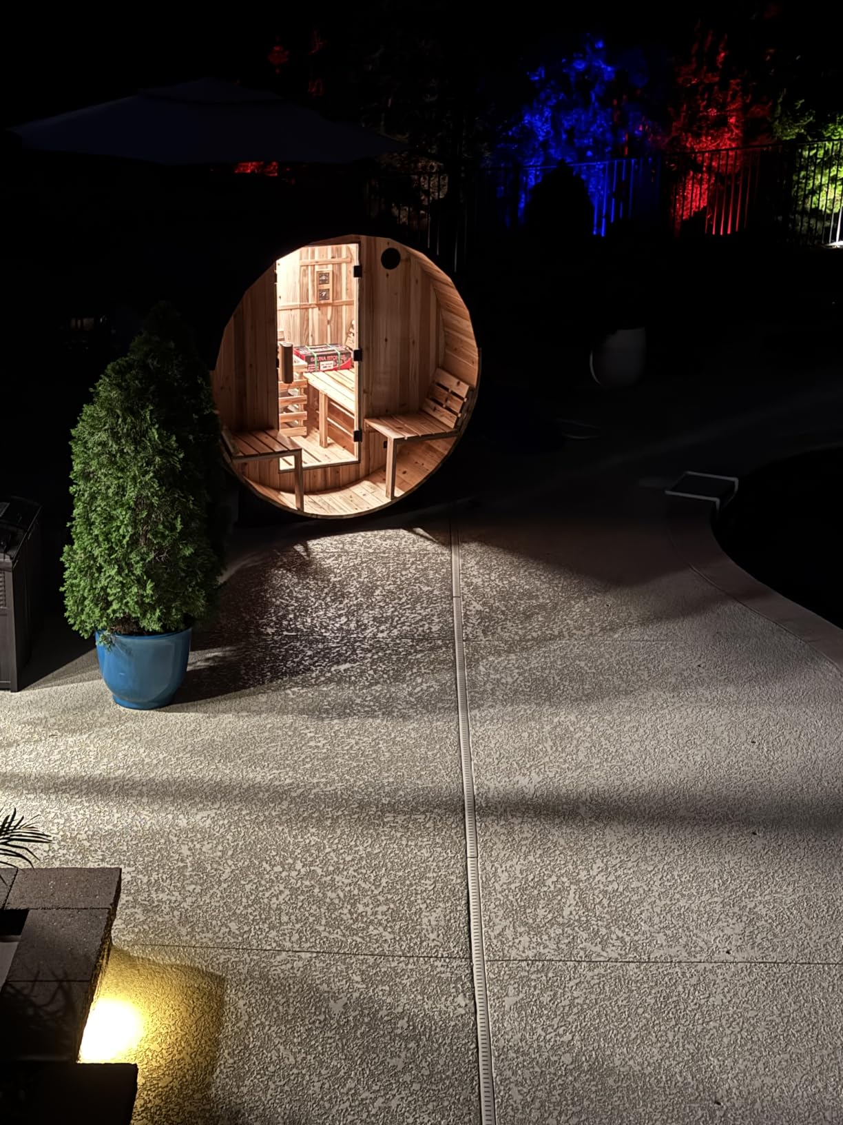 Backyard Discovery Paxton 2-4 Person Traditional Cedar Outdoor Barrel Sauna with Electric Sauna Heater, Front Porch, Sauna Rocks, Dry Heat, Steam Sauna, LED Lights, Wi-Fi Panel, Sauna Accessories customer photo 1