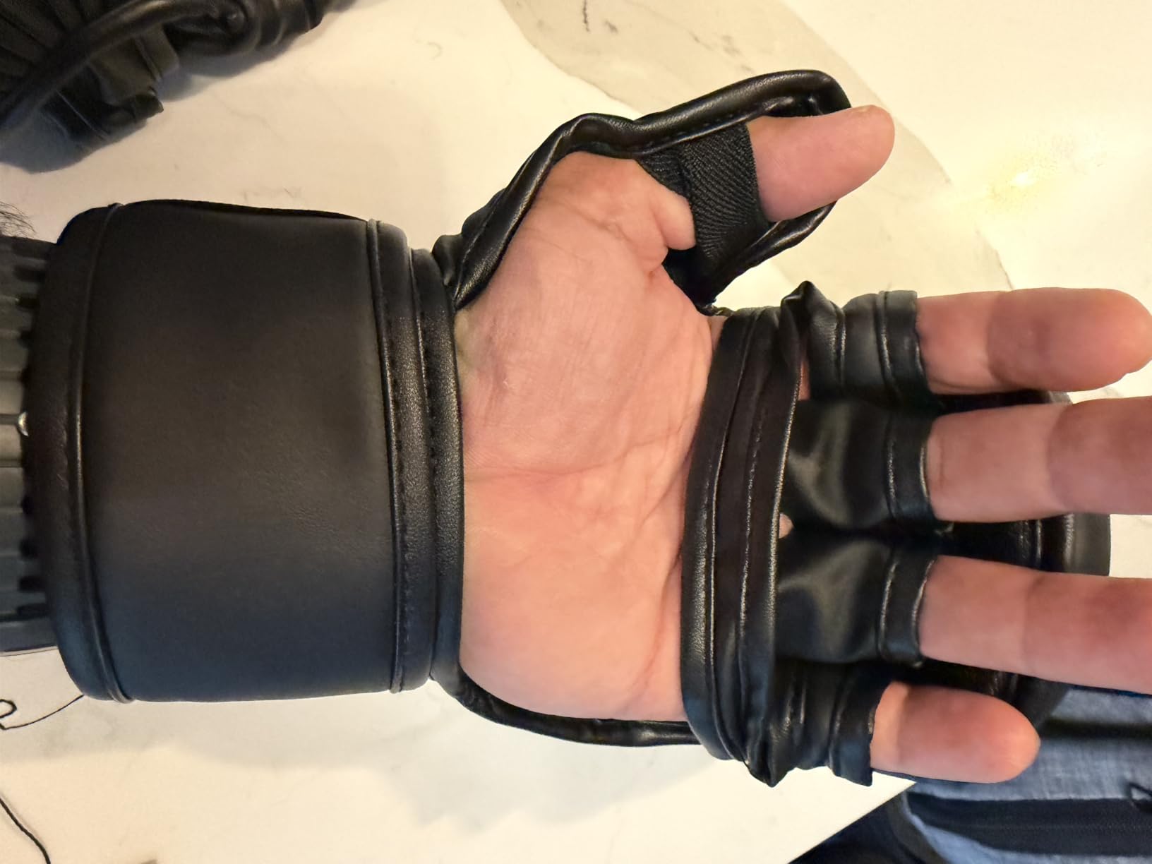Hybrid MMA Sparring Gloves 7oz, Open Palm with Wrist Support | Comfortable MMA gloves for sparring, striking, grappling and heavy bag training with secure wrist support. customer photo 1