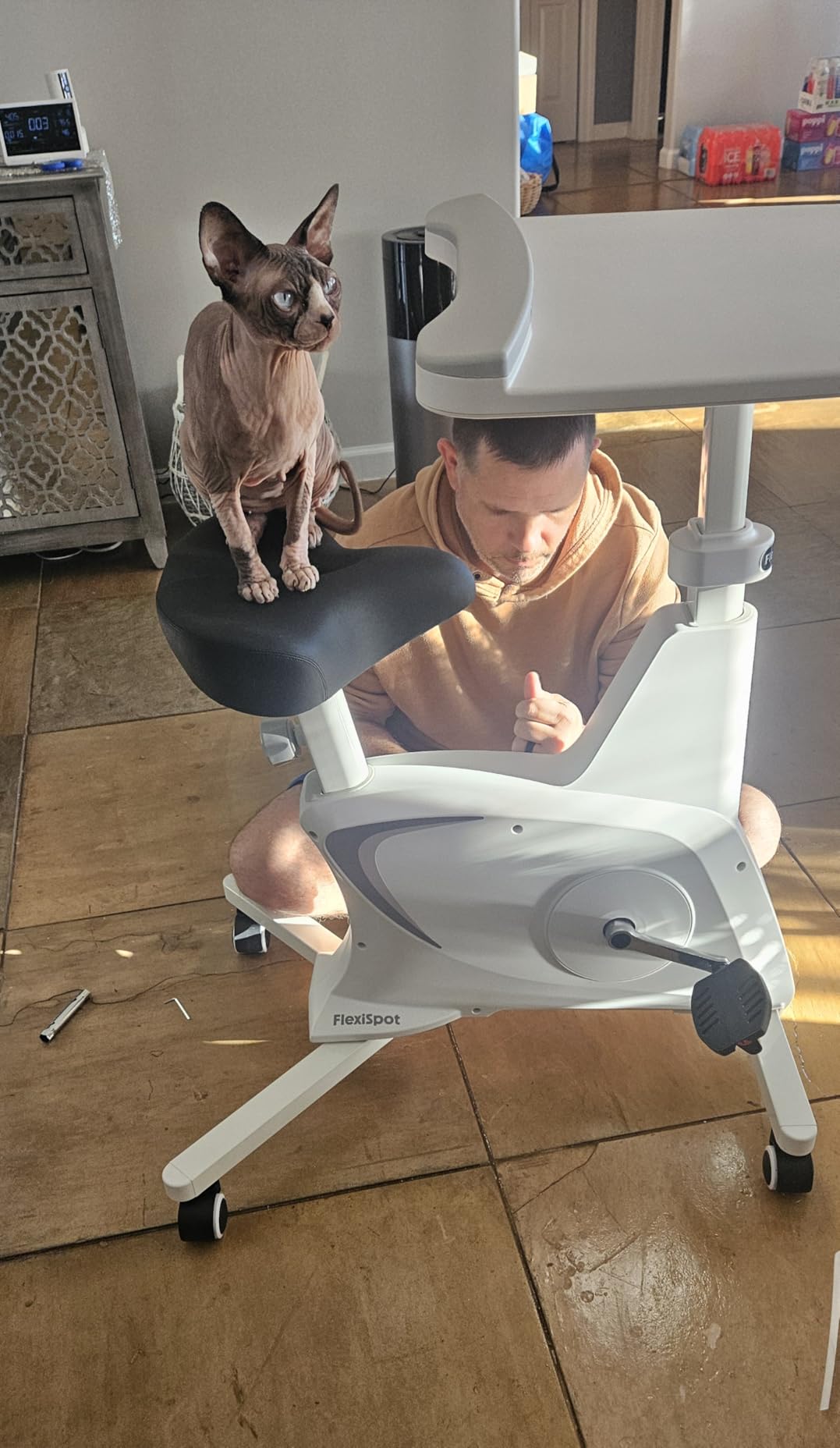 FLEXISPOT Multi-Task Office Desk Chair with Integrated Bike Comfortable Low-Back Lumbar Support Wheels, Space Saving Armless Chairs for Home Office Desk Active Working Relaxing Exercising, White customer photo 1