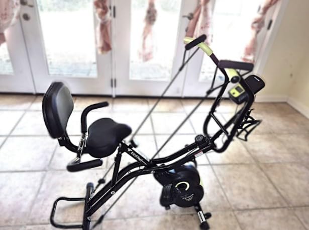 Foldable Exercise Bike, 8-Level Magnetic Stationary Bike for Home Gym | Quiet indoor workout bike with arm resistance bands, LCD monitor, and 300 lbs capacity for full-body cardio training customer photo 1