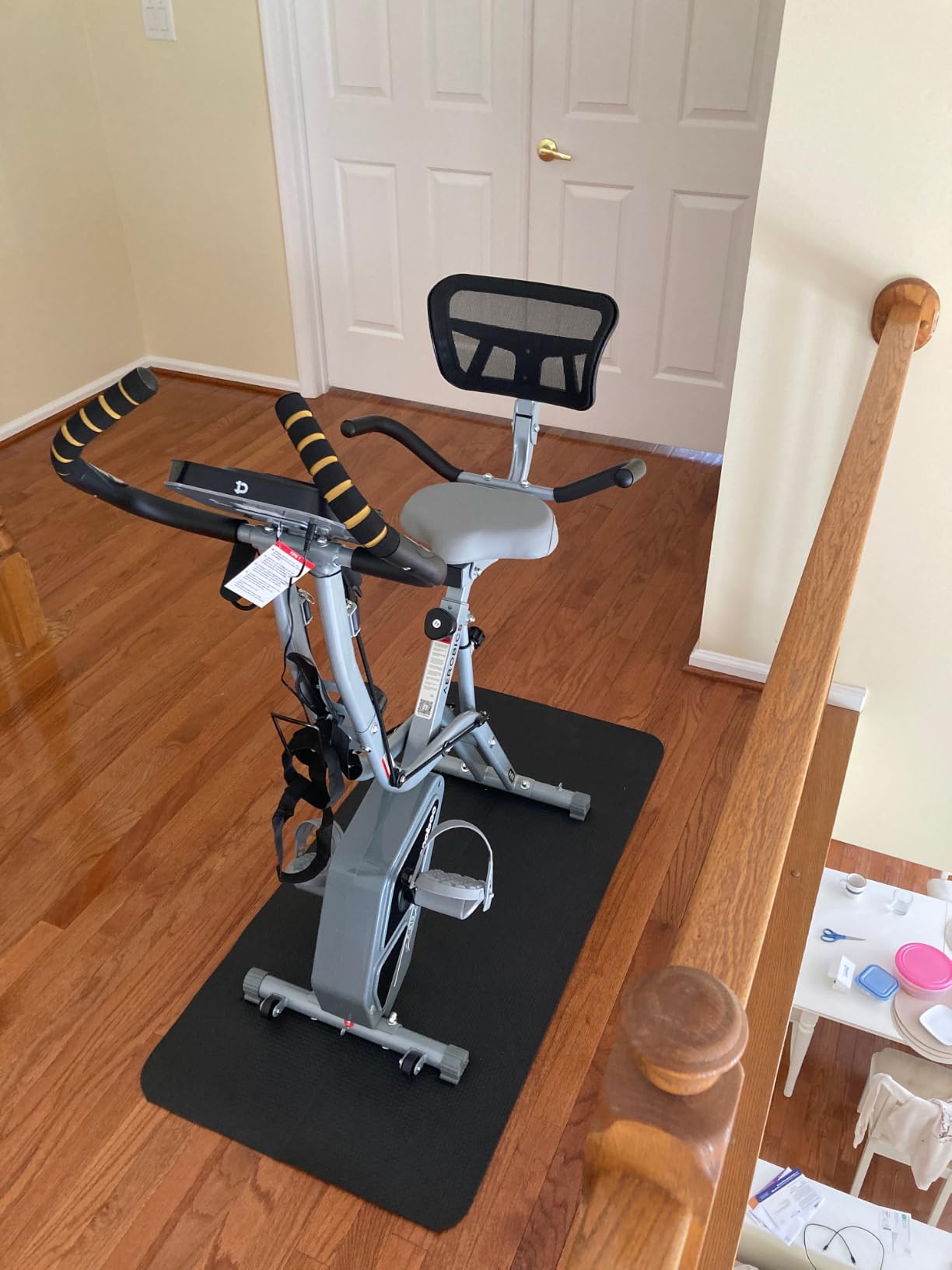 pooboo Folding Magnetic X-Bike, Upright Exercise Bike for Home Gym | Foldable Indoor Stationary Cycling Bike, 8-Level Resistance, 6.6 LBS Flywheel, 300 LB Capacity, Back Support Cushion customer photo 2