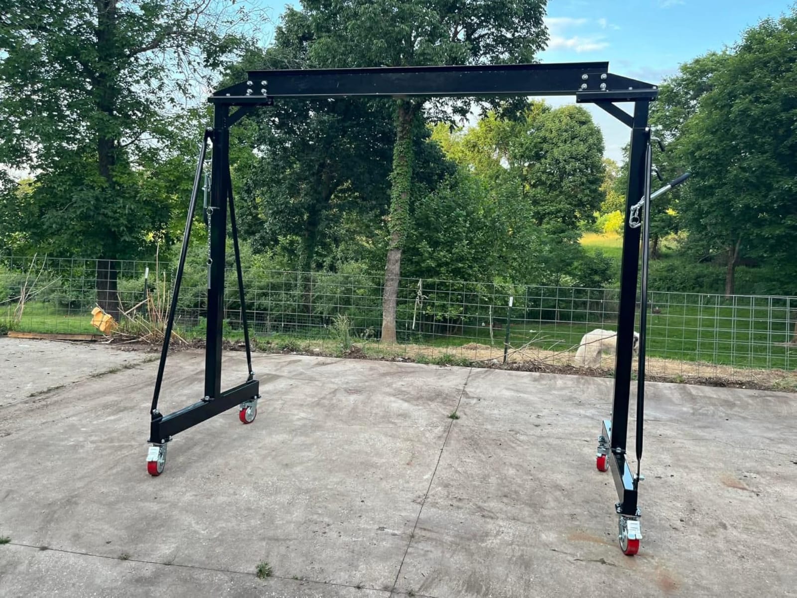3 Ton 6600LBS Gantry Crane, Adjustable Height 8.53 to 12.47ft, Steel I-Beam Construction Portable Shop Hoist for Factories, Warehouses, Auto Repair, Construction Site, Blue customer photo 1