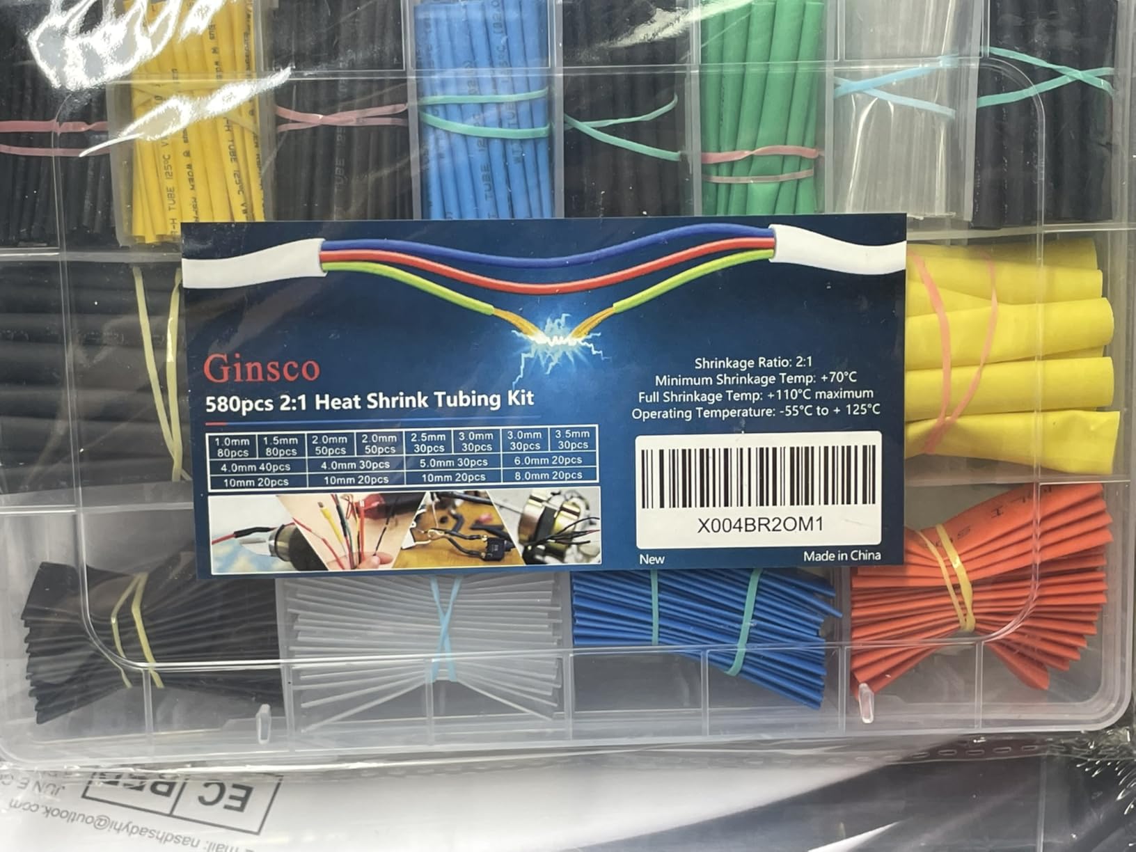Ginsco 580 pcs 2:1 Heat Shrink Tubing Kit 6 Colors 11 Sizes Assorted Sleeving Tube Wrap Cable Wire Kit for DIY customer photo 1