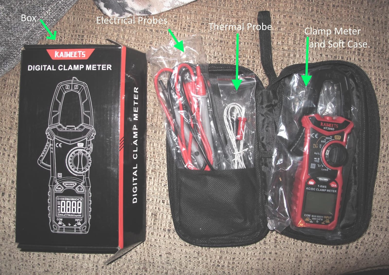 KAIWEETS HT206D Digital Clamp Meter T-RMS 6000 Counts, Multimeter Voltage Tester Auto-ranging, Measures Current Voltage Temperature Capacitance Resistance Diodes Continuity Duty-Cycle (AC/DC Current) customer photo 1